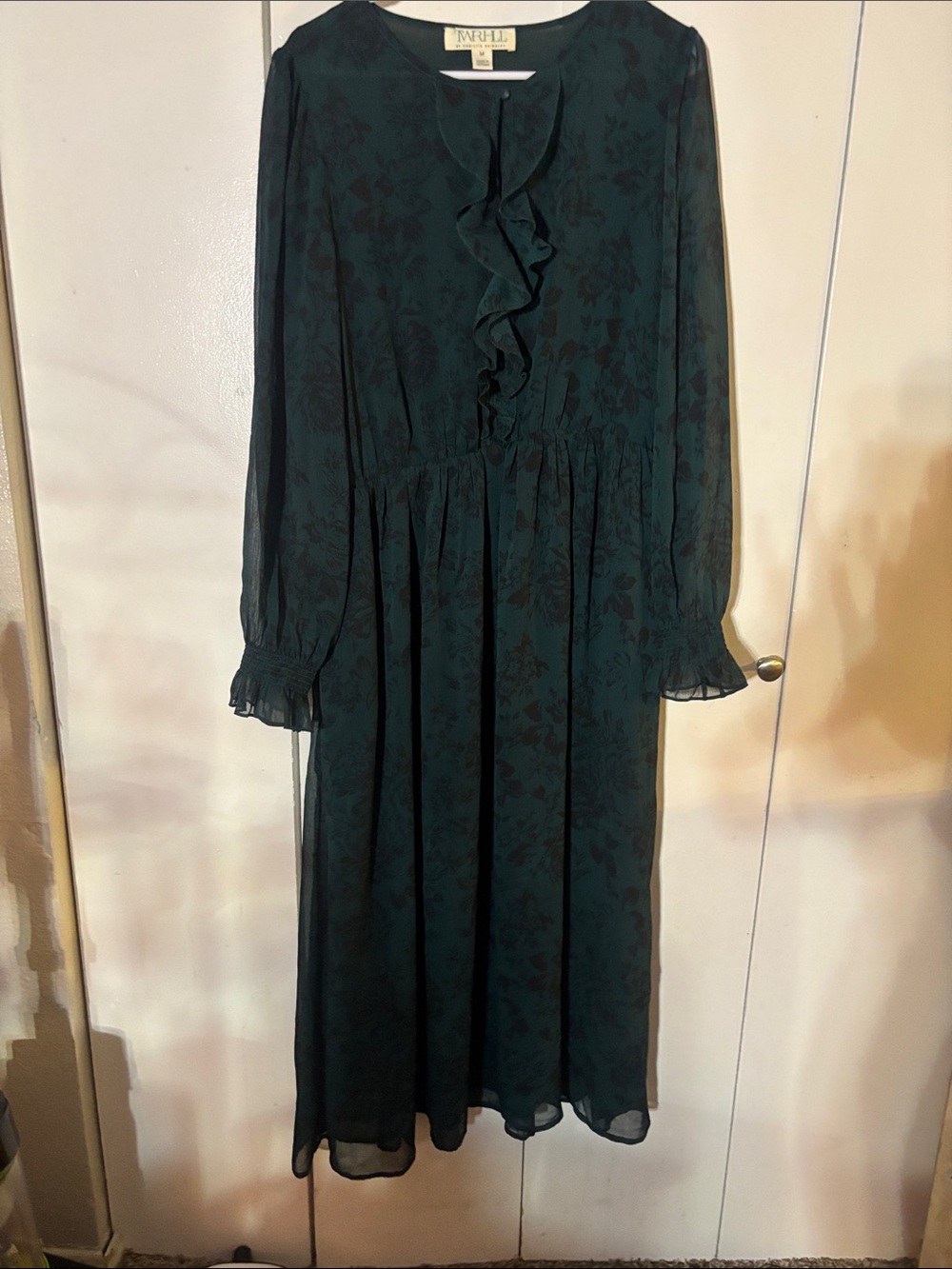 Dark Green Long Sleeve Ruffle Maxi Dress